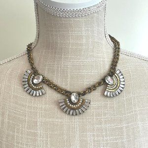 Stunning Old Gold - Dk. Gold Fan Shaped Rhinestone Statement Necklace